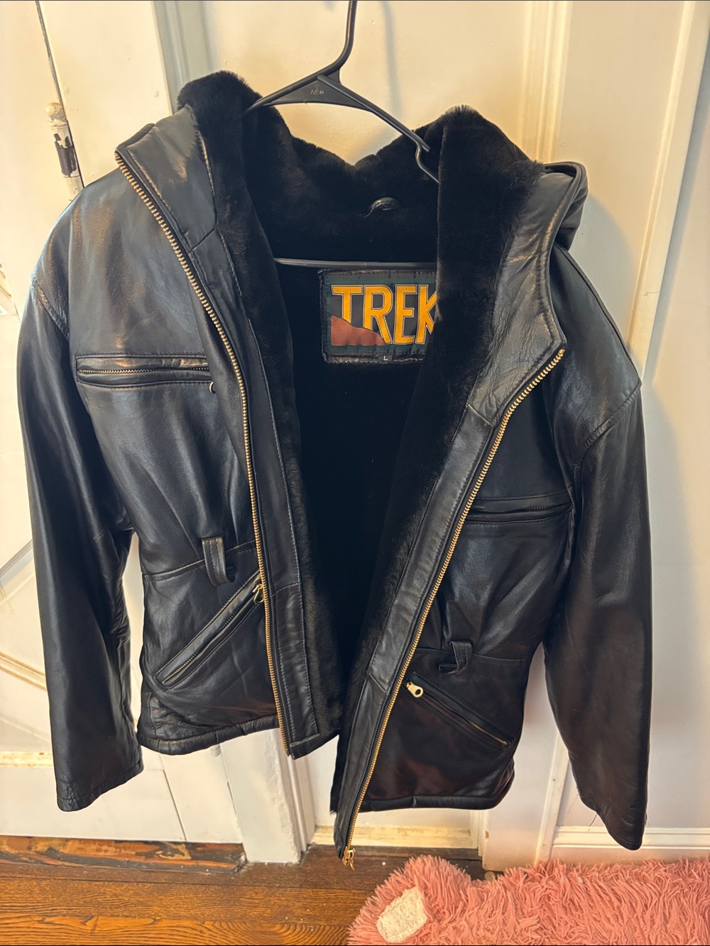 Woman’s Black Leather Hooded Jacket with Fur Lining